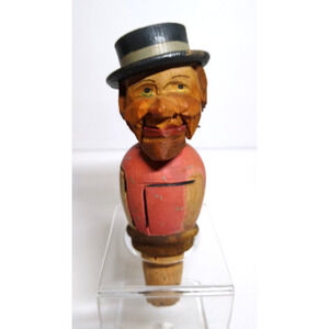 ANRI Mechanical Talker Jaw Drop Bottle Stopper Wood Carved Puppet Barware Italy